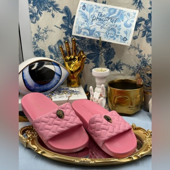🆕 KURT GEIGER LONDON 🧿 NWOT Meena Eagle Quilted Slide, Pink - Sz 39 US 8.5 - Picture 2 of 15